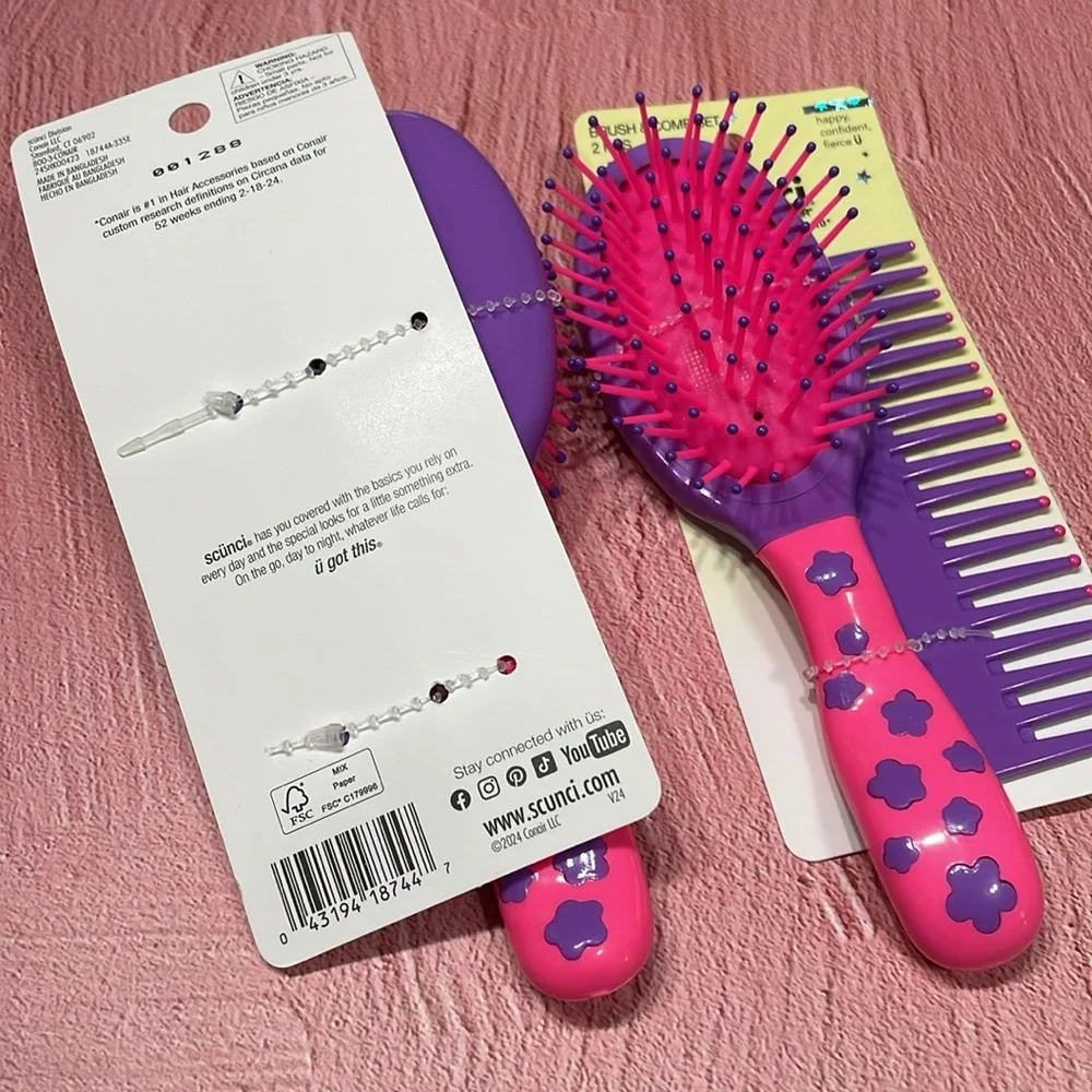 Scunci Kids Brush and Comb Set - Pink and Purple
